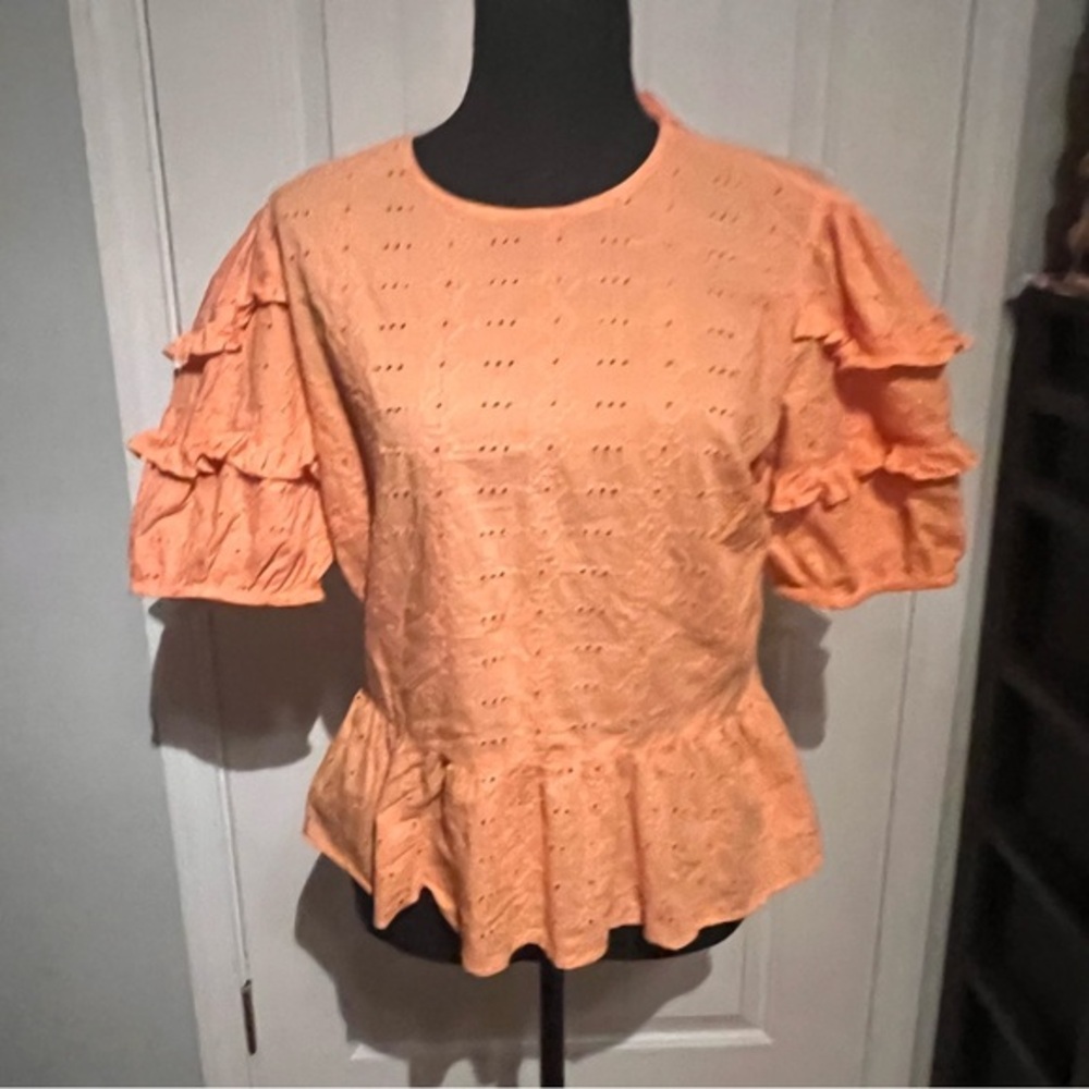 Calligraphie - Size Med- Orange Peplum Eyelet - Ruffles - Back Tie and Cut Out